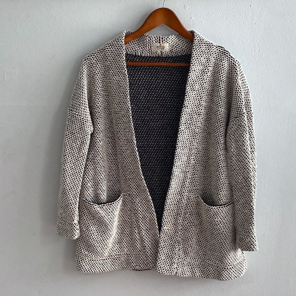 Marine Layer Birdseye Cardigan Sweater Black/White Gray Textured Knit Women's XS